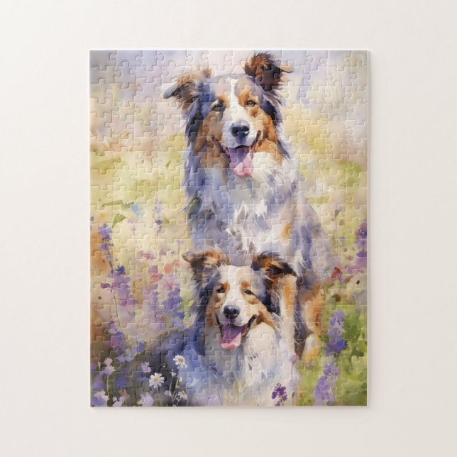 Australian Shepherd colourful watercolor artwork Jigsaw Puzzle (Vertical)