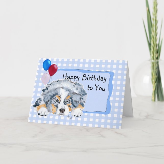 Australian Shepherd Custom Happy Birthday Card (Front)