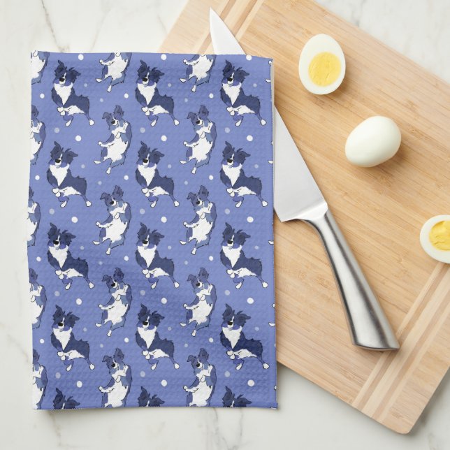 Australian Shepherd Cute Dog Pattern Blue  Tea Towel (Quarter Fold)