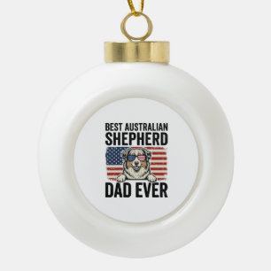 Australian Shepherd Dad Patriotic Vintage Ceramic Ball Christmas Ornament