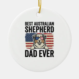 Australian Shepherd Dad Patriotic Vintage Ceramic Tree Decoration
