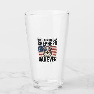 Australian Shepherd Dad Patriotic Vintage Glass