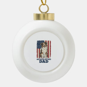 Australian Shepherd Dad Patriotic Vintage Vector D Ceramic Ball Christmas Ornament