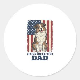 Australian Shepherd Dad Patriotic Vintage Vector D Classic Round Sticker