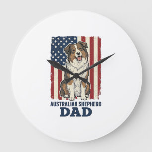 Australian Shepherd Dad Patriotic Vintage Vector D Large Clock