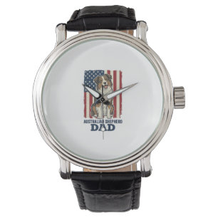Australian Shepherd Dad Patriotic Vintage Vector D Watch
