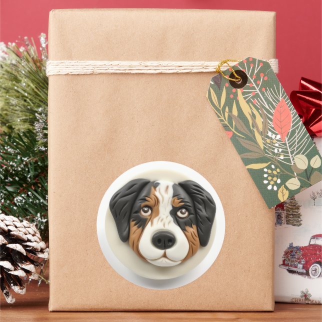 Australian Shepherd Dog 3D Inspired Classic Round Sticker (Holiday)