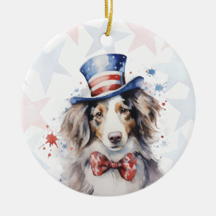 Australian shepherd Dog, 4th of july Personalised Ceramic Tree Decoration