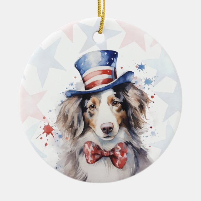 Australian shepherd Dog, 4th of july Personalized Ceramic Tree Decoration (Front)