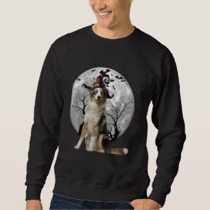 Australian Shepherd Dog And Moon Halloween Costume Sweatshirt