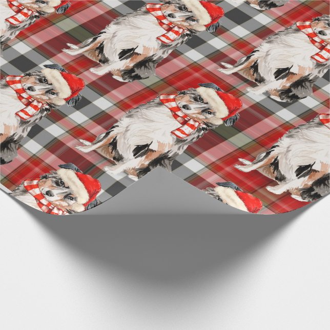 Australian Shepherd Dog and Plaid Christmas Wrapping Paper (Corner)