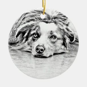 Australian Shepherd dog art Ceramic Tree Decoration
