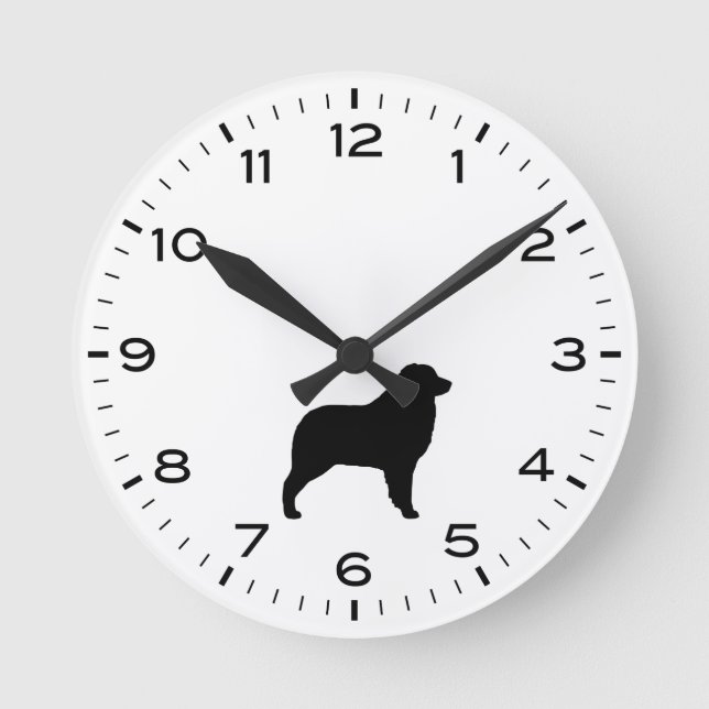 Australian Shepherd Dog Aussie Silhouette Round Clock (Front)