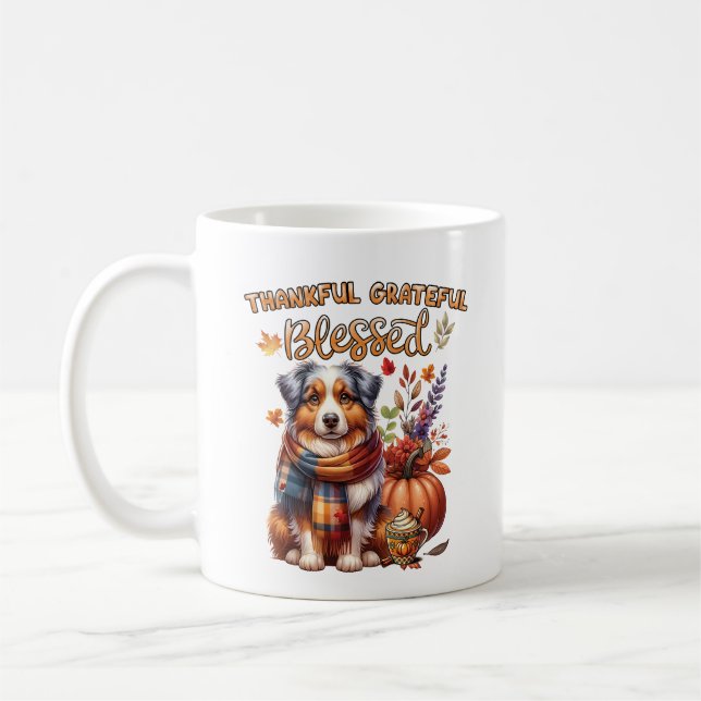 Australian Shepherd Dog Autumn Fall Pumpkin Coffee Mug (Left)