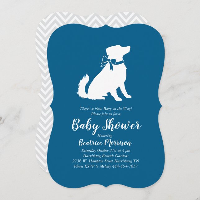 Australian Shepherd Dog Baby Shower Blue Boy Invitation (Front/Back)