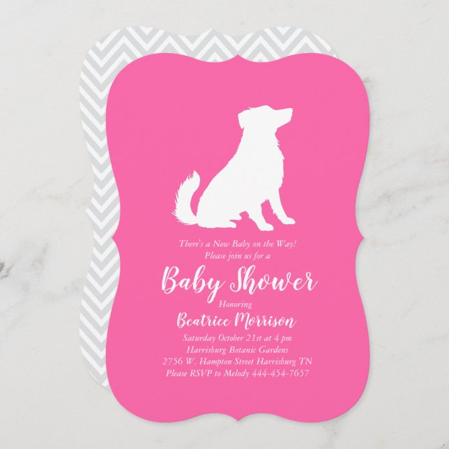 Australian Shepherd Dog Baby Shower Pink Girl Invitation (Front/Back)