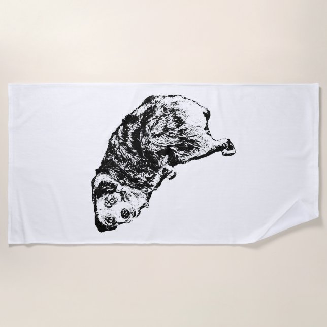 Australian Shepherd Dog Beach Towel – Ink Design (Front)