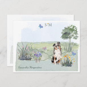 Australian Shepherd Dog Butterfly Monogram Name   Card