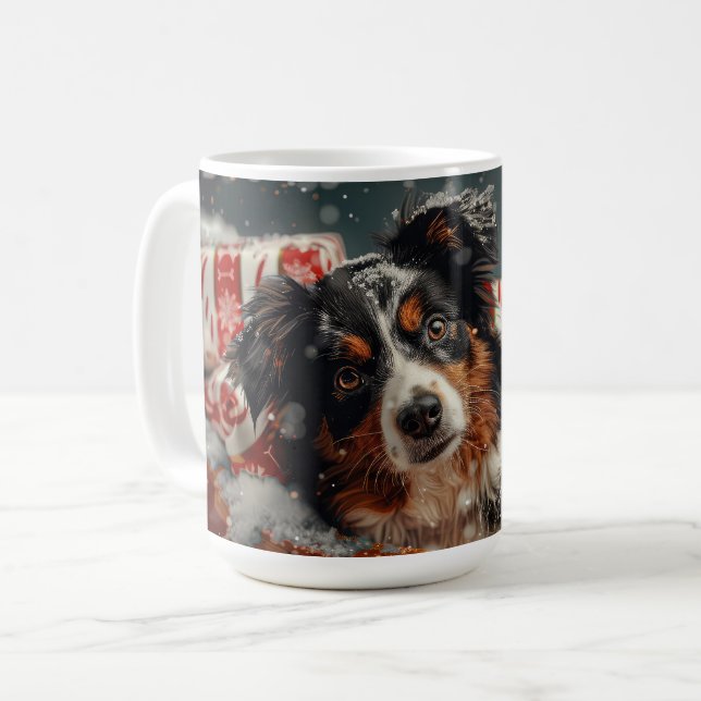 Australian Shepherd Dog Christmas Festive Coffee Mug (Front Left)