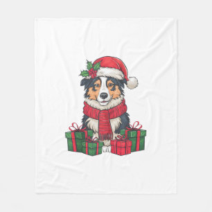 Australian Shepherd Dog Christmas Parties Holiday Fleece Blanket