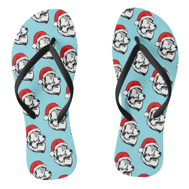Australian Shepherd Dog Christmas Santa Hat Jandals (Footbed)