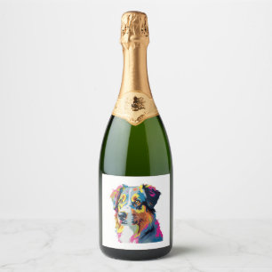 Australian Shepherd Dog Colourful 5 Sparkling Wine Label
