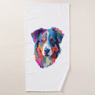 Australian Shepherd Dog Colourful  Bath Towel