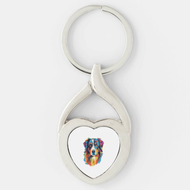 Australian Shepherd Dog Colourful  Key Ring (Front)