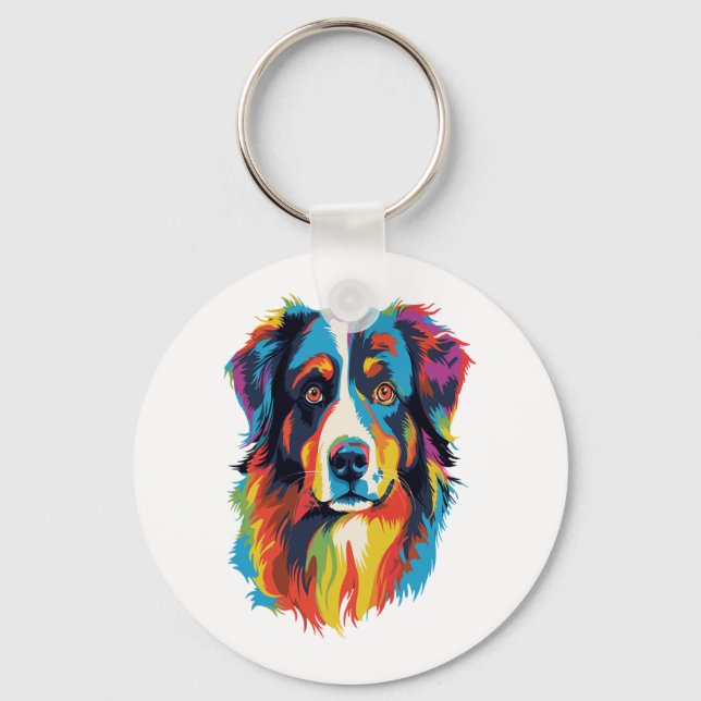 Australian Shepherd Dog Colourful  Key Ring (Front)