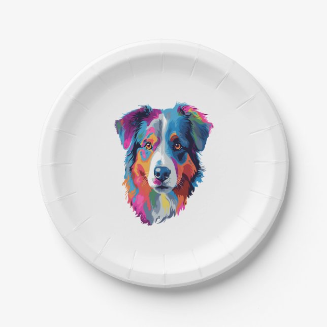 Australian Shepherd Dog Colourful  Paper Plate (Front)