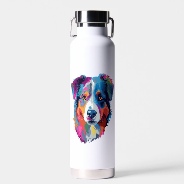 Australian Shepherd Dog Colourful  Water Bottle (Front)