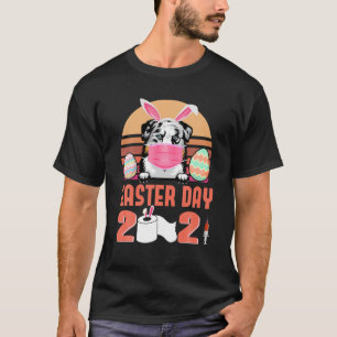 Australian Shepherd Dog Face Mask Bunny Egg Easter T-Shirt