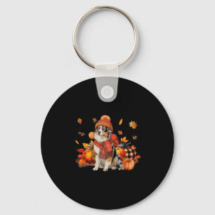 Australian Shepherd Dog Fall Scarf Leopard Pumpkin Key Ring
