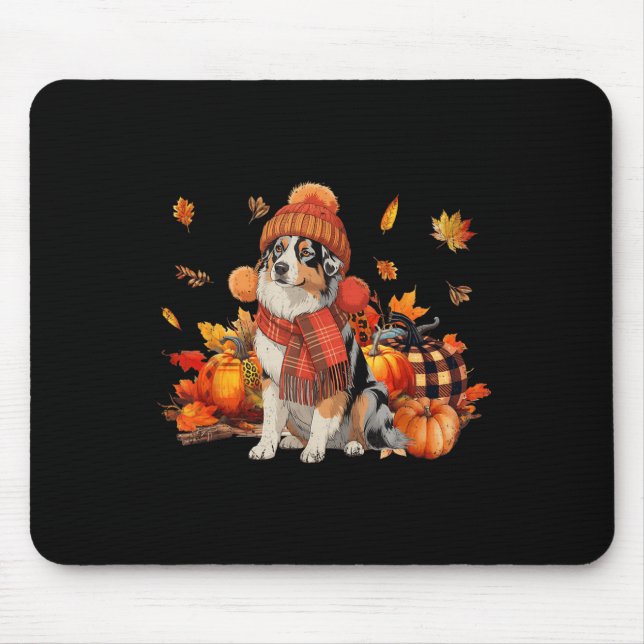 Australian Shepherd Dog Fall Scarf Leopard Pumpkin Mouse Pad (Front)