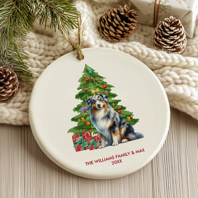 Australian Shepherd Dog Family Christmas Ceramic Tree Decoration (Creator Uploaded)