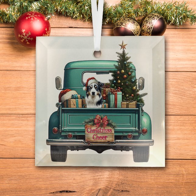 Australian Shepherd Dog Farm Truck Christmas Glass Tree Decoration (Creator Uploaded)