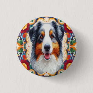 Australian Shepherd Dog Floral Colourful Border 3 Cm Round Badge