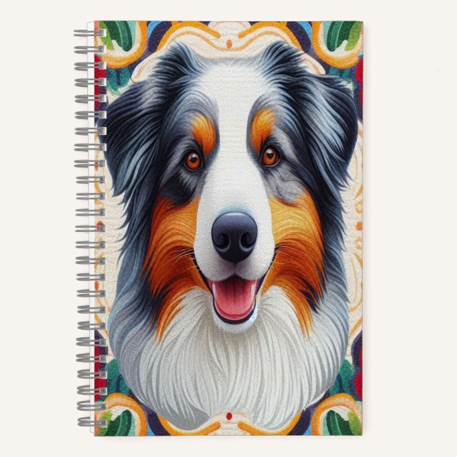 Australian Shepherd Dog Floral Colourful Border  Notebook (Front)