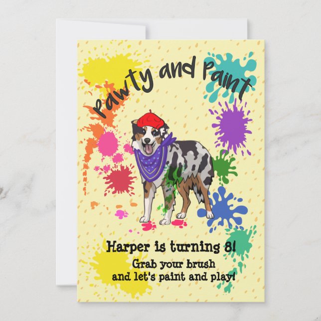 Australian Shepherd Dog Fun Art Birthday  Invitation (Front)