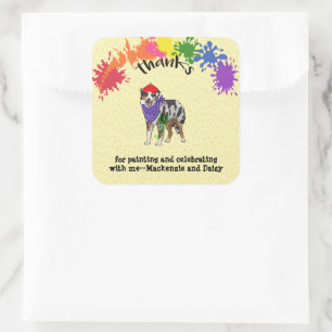 Australian Shepherd Dog Fun Art Birthday Party    Square Sticker