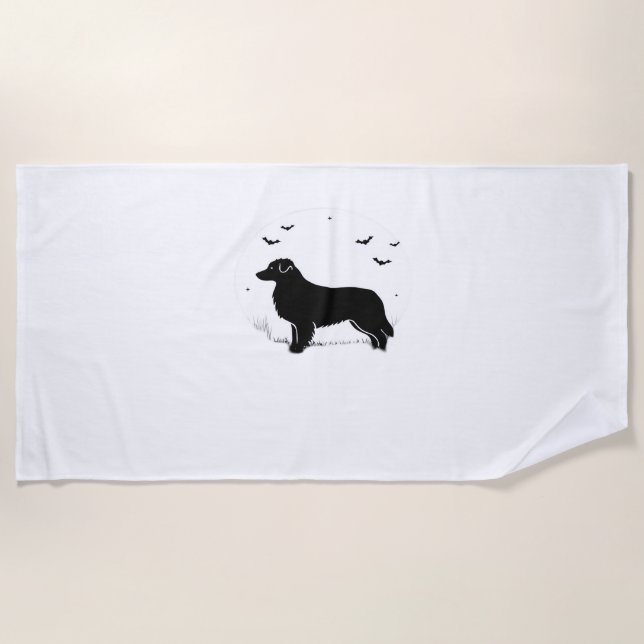 Australian Shepherd Dog – Halloween Moon Silhouett Beach Towel (Front)