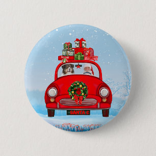 Australian Shepherd Dog In Car With Santa Claus 6 Cm Round Badge