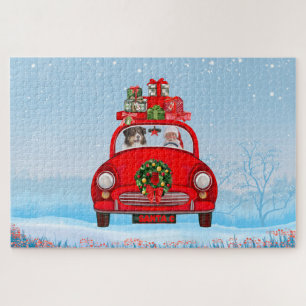 Australian Shepherd Dog In Car With Santa Claus Jigsaw Puzzle