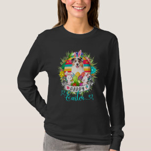 Australian Shepherd Dog In Easter Eggs Basket Happ T-Shirt