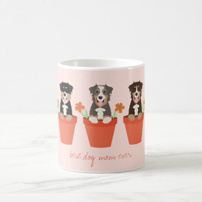 Australian Shepherd Dog In Flower Pot Coffee Mug (Center)