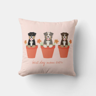 Australian Shepherd Dog In Flower Pot Cushion