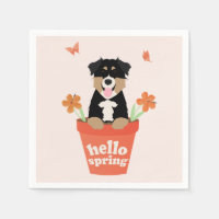 Australian Shepherd Dog In Flower Pot