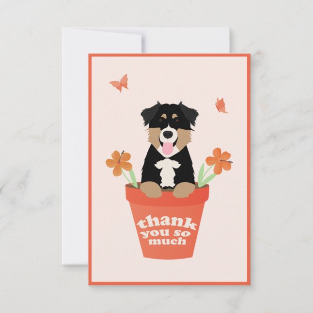 Australian Shepherd Dog In Flower Pot Thank You Card (Front)