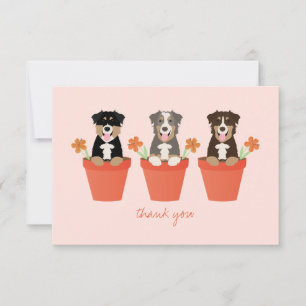 Australian Shepherd Dog In Flower Pot Thank You Card