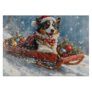 Australian Shepherd Dog in Sledge Chriistmas Cutting Board